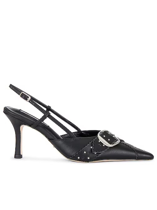 Tony Bianco Shoes - Tony Bianco Black Pointed Slingback Heels with Buckle Accent